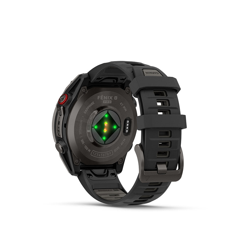 Garmin, fenix 8 Pro 47 mm- AMOLED Sap., Watch, Watch Color: Grey, Wristband: Black/ Pebble Gray - Silicone