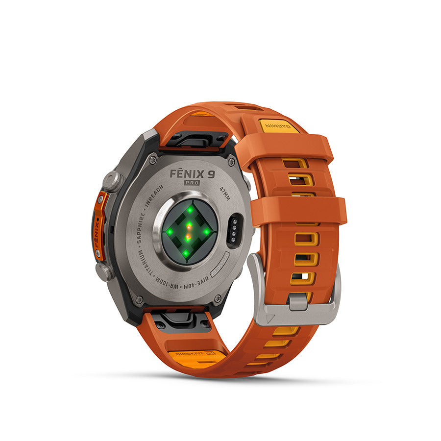 Garmin, fenix 9 Pro inReach 47mm, Watch, Watch Color: Titanium, Wristband: Autumn Orange / Spark Orange - Silicone