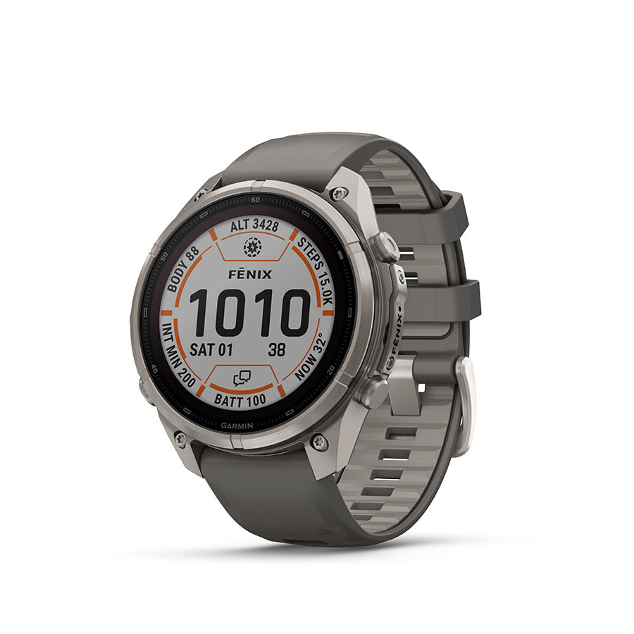 Garmin, fenix 9 Pro inReach Solar 47mm, Watch, Watch Color: Titanium, Wristband: Pebble Grey/ Silver Grey - Silicone