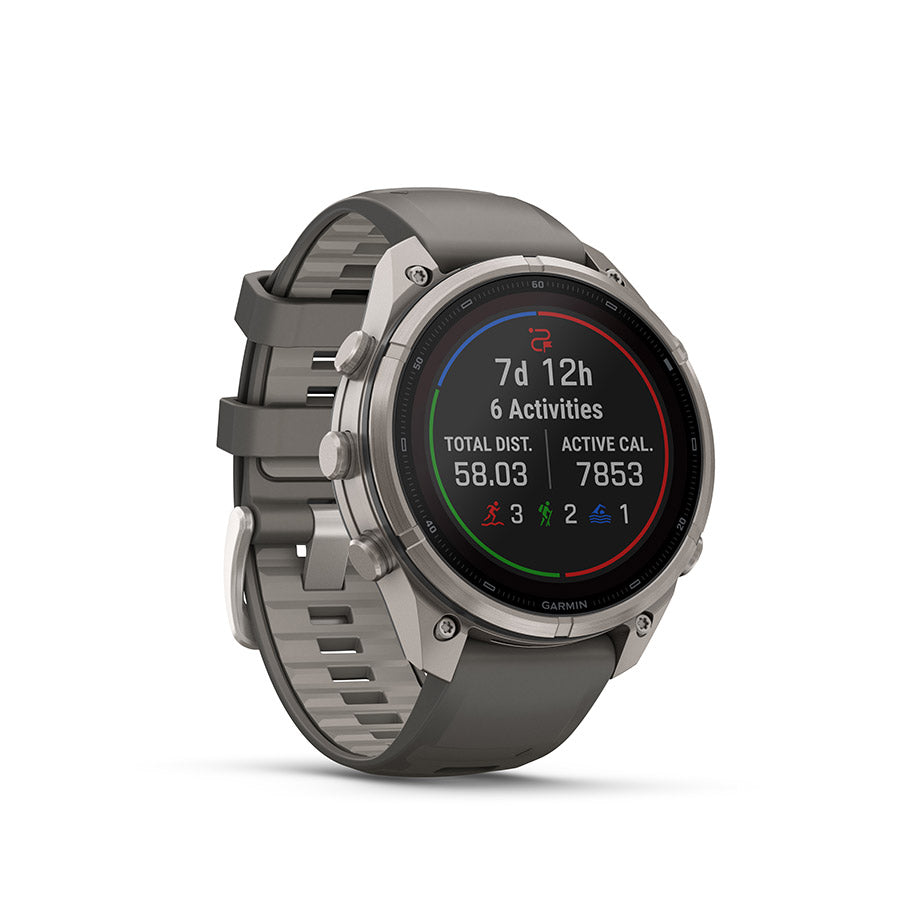 Garmin, fenix 9 Pro inReach Solar 47mm, Watch, Watch Color: Titanium, Wristband: Pebble Grey/ Silver Grey - Silicone