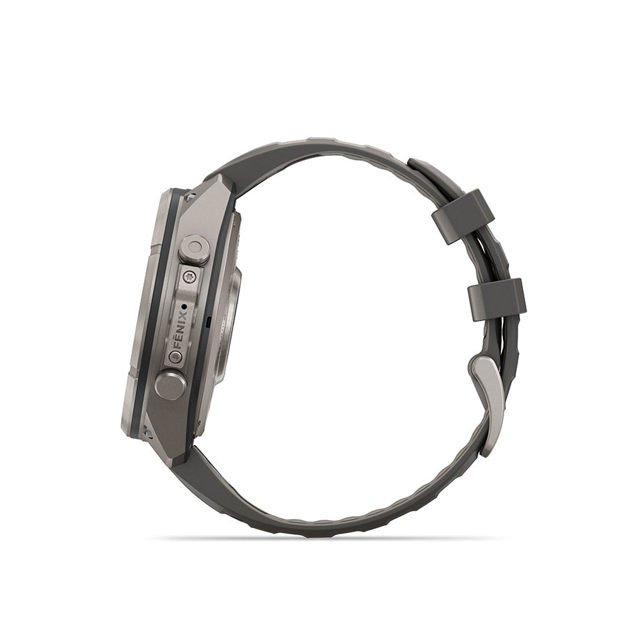 Garmin, fenix 9 Pro inReach Solar 47mm, Watch, Watch Color: Titanium, Wristband: Pebble Grey/ Silver Grey - Silicone