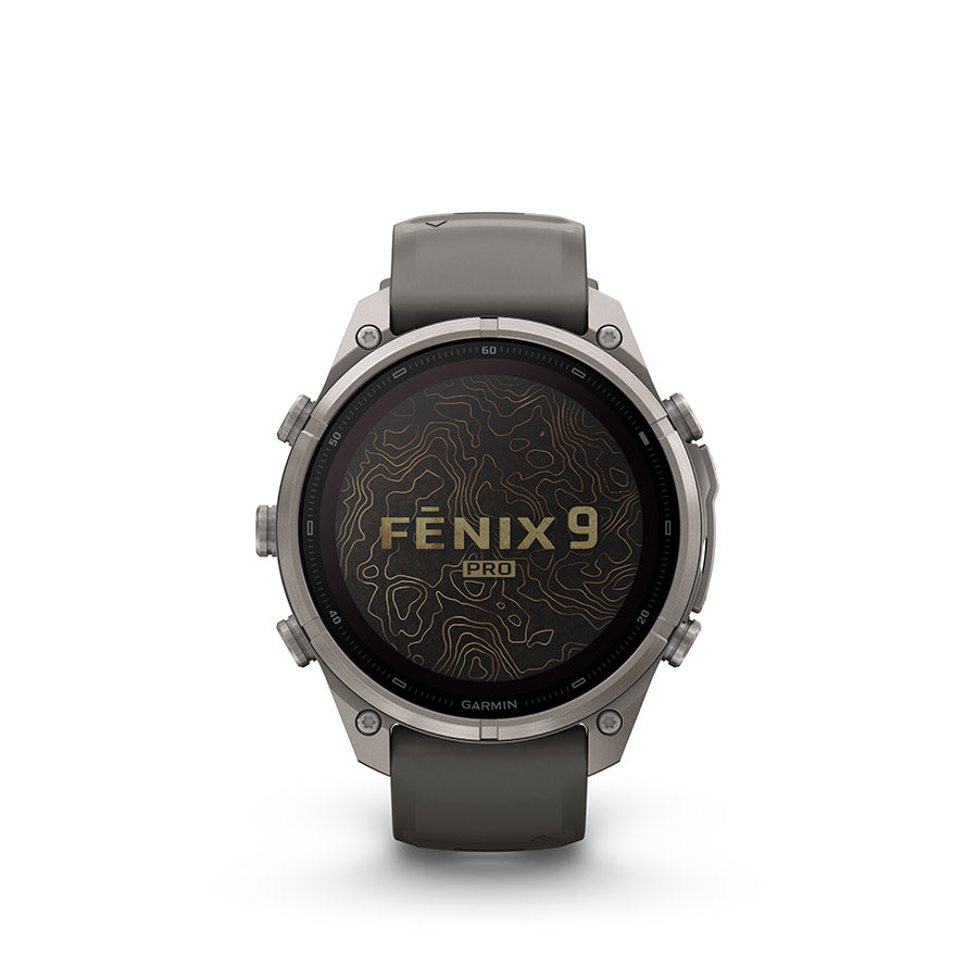 Garmin, fenix 9 Pro inReach Solar 47mm, Watch, Watch Color: Titanium, Wristband: Pebble Grey/ Silver Grey - Silicone