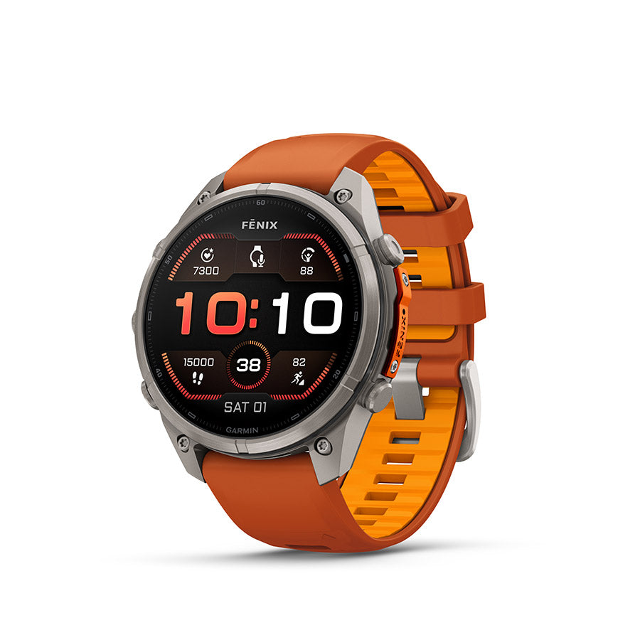 Garmin, fenix 9 Pro 47mm, Watch, Watch Color: Titanium, Wristband: Orange/ Spark Orange - Silicone