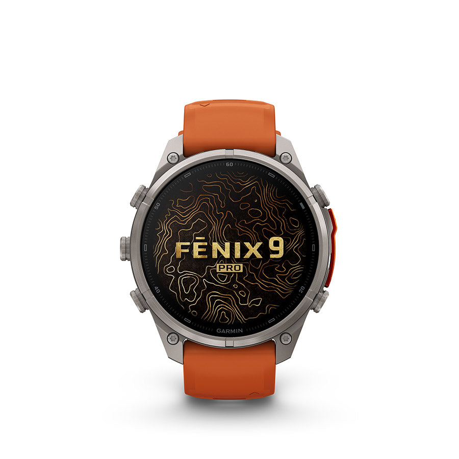 Garmin, fenix 9 Pro 47mm, Watch, Watch Color: Titanium, Wristband: Orange/ Spark Orange - Silicone