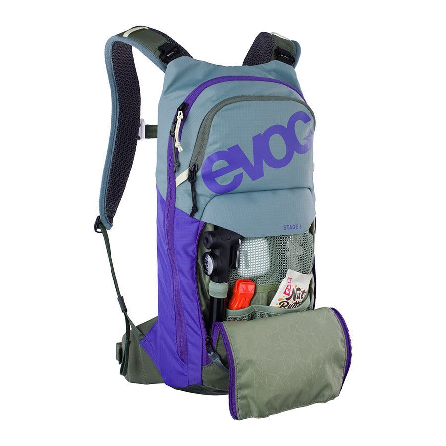 EVOC, Stage 6 + 2L Bladder, Hydration Bag, Volume: 6L, Bladder: Included (2L), Steel/Violet/Dark Olive