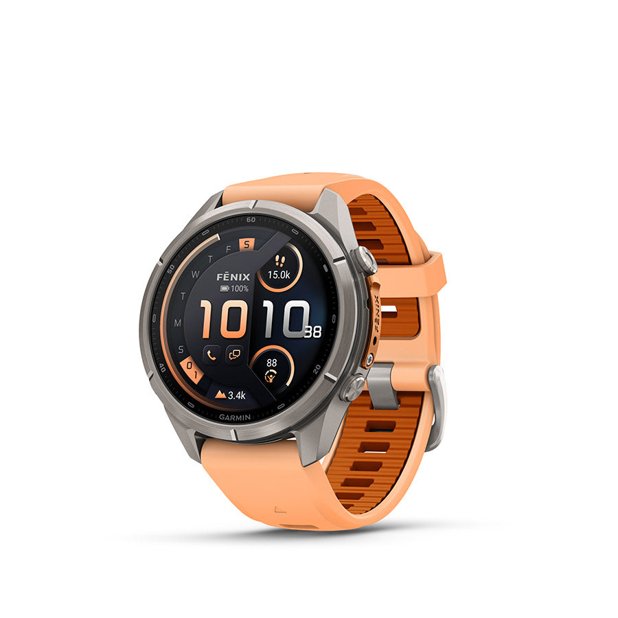 Garmin, fenix 9 Pro inReach 43mm, Watch, Watch Color: Titanium, Wristband: Shell Pink/ Autumn Orange - Silicone