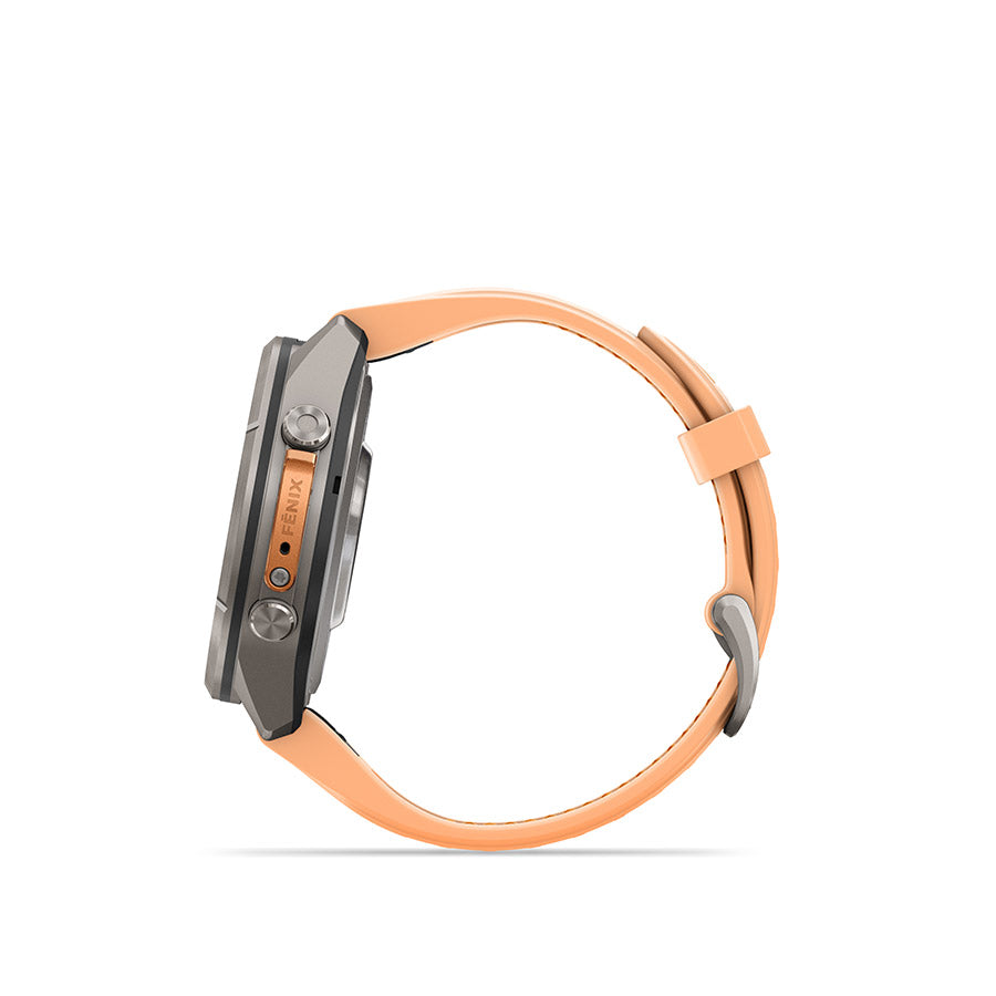Garmin, fenix 9 Pro inReach 43mm, Watch, Watch Color: Titanium, Wristband: Shell Pink/ Autumn Orange - Silicone