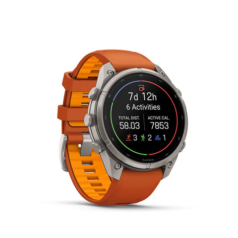 Garmin, fenix 9 Pro inReach 47mm, Watch, Watch Color: Titanium, Wristband: Autumn Orange / Spark Orange - Silicone