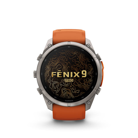 Garmin, fenix 9 Pro inReach 51mm, Watch, Watch Color: Titanium, Wristband: Autumn Orange / Spark Orange - Silicone