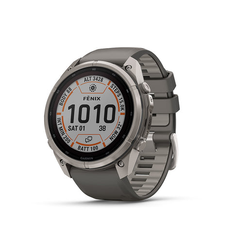 Garmin, fenix 9 Pro inReach Solar 51mm, Watch, Watch Color: Titanium, Wristband: Pebble Grey/ Silver Grey - Silicone