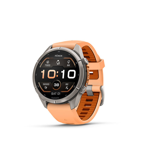 Garmin, fenix 9 Pro 43mm, Watch, Watch Color: Titanium, Wristband: Shell Pink/ Autumn Orange - Silicone
