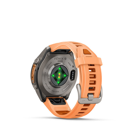 Garmin, fenix 9 Pro 43mm, Watch, Watch Color: Titanium, Wristband: Shell Pink/ Autumn Orange - Silicone