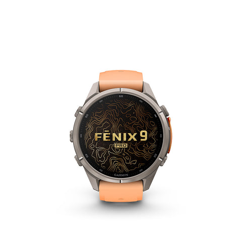 Garmin, fenix 9 Pro 43mm, Watch, Watch Color: Titanium, Wristband: Shell Pink/ Autumn Orange - Silicone
