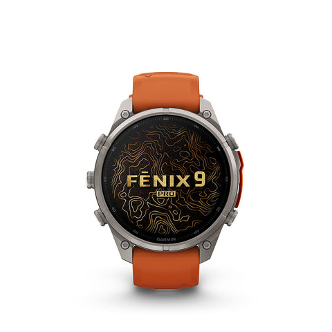 Garmin, fenix 9 Pro 47mm, Watch, Watch Color: Titanium, Wristband: Orange/ Spark Orange - Silicone