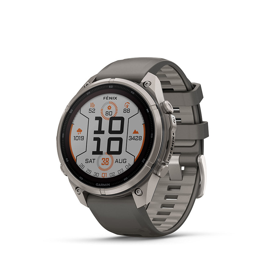 Garmin, fenix 9 Pro Solar 47mm, Watch, Watch Color: Titanium, Wristband: Pebble Grey/ Silver Grey - Silicone