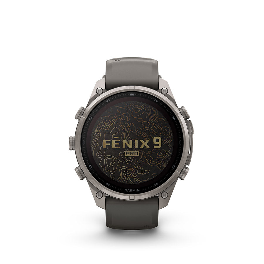 Garmin, fenix 9 Pro Solar 47mm, Watch, Watch Color: Titanium, Wristband: Pebble Grey/ Silver Grey - Silicone