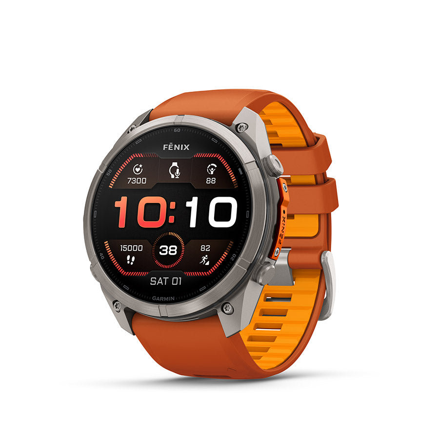 Garmin, fenix 9 Pro 51mm, Watch, Watch Color: Titanium, Wristband: Autumn Orange / Spark Orange - Silicone