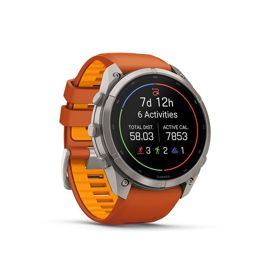 Garmin, fenix 9 Pro 51mm, Watch, Watch Color: Titanium, Wristband: Autumn Orange / Spark Orange - Silicone