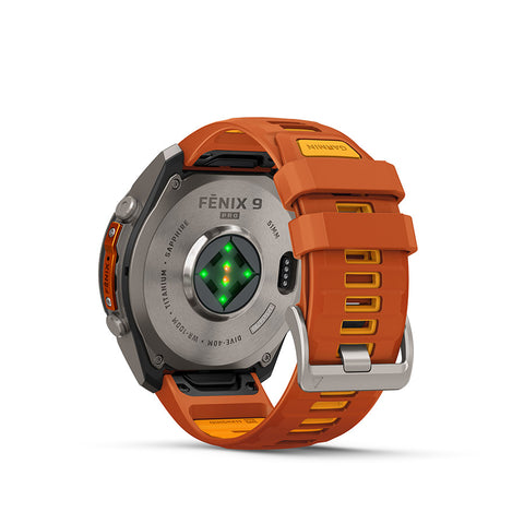 Garmin, fenix 9 Pro 51mm, Watch, Watch Color: Titanium, Wristband: Autumn Orange / Spark Orange - Silicone