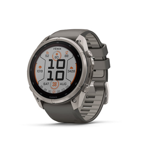 Garmin, fenix 9 Pro Solar 51mm, Watch, Watch Color: Titanium, Wristband: Pebble Grey/ Silver Grey - Silicone