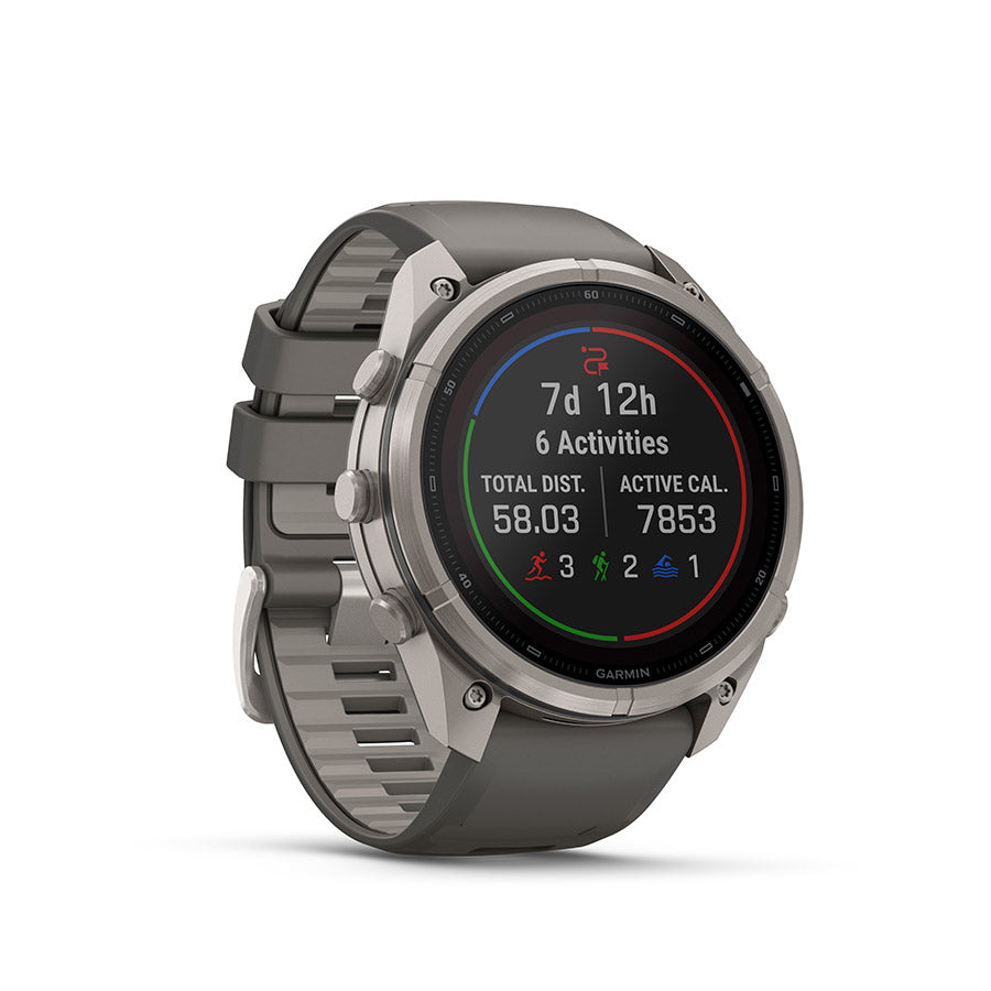 Garmin, fenix 9 Pro Solar 51mm, Watch, Watch Color: Titanium, Wristband: Pebble Grey/ Silver Grey - Silicone