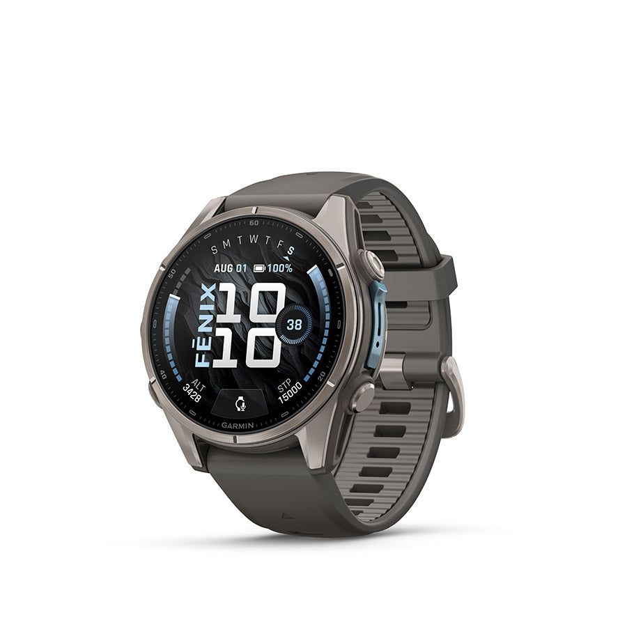 Garmin, fenix 9 43mm, Watch, Watch Color: Titanium, Wristband: Fog Grey - Silicone
