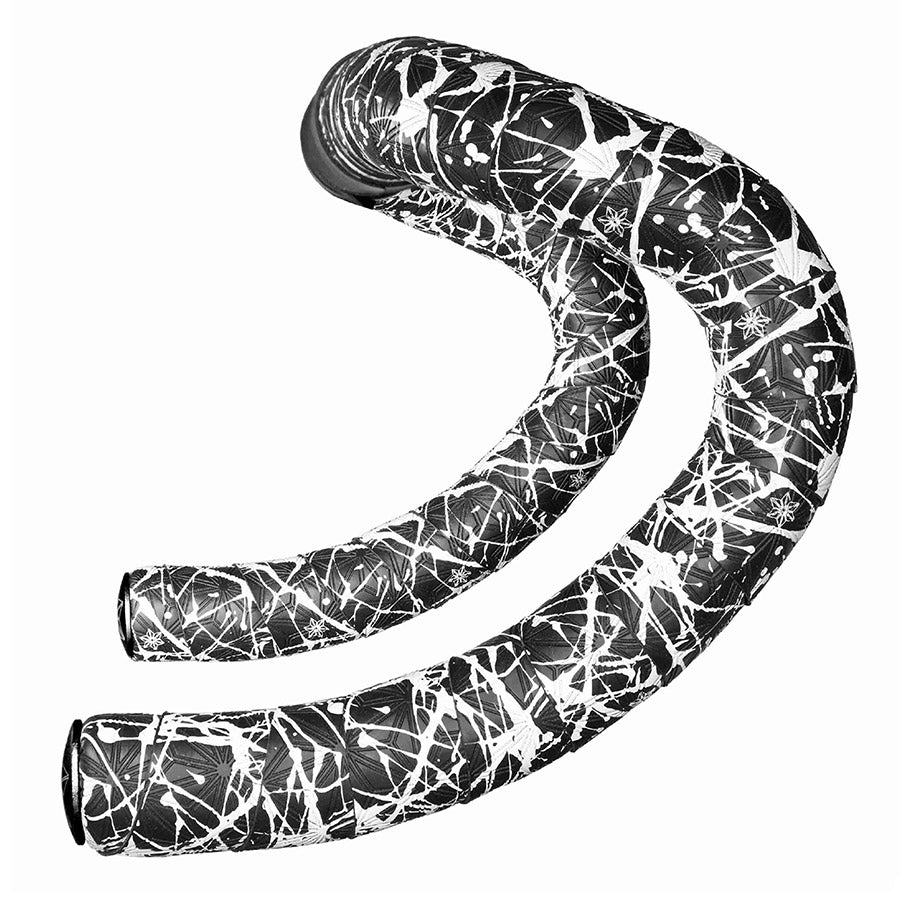 Supacaz, Super Sticky Kush Splat, Handlebar Tape, White/Black, with Black Star Plugs