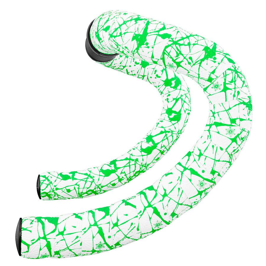 Supacaz, Super Sticky Kush Splat, Handlebar Tape, White/Black, with Black Star Plugs