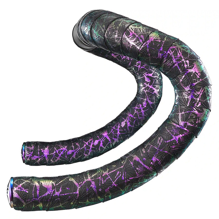 Supacaz, Super Sticky Kush Splat, Handlebar Tape, White/Black, with Black Star Plugs