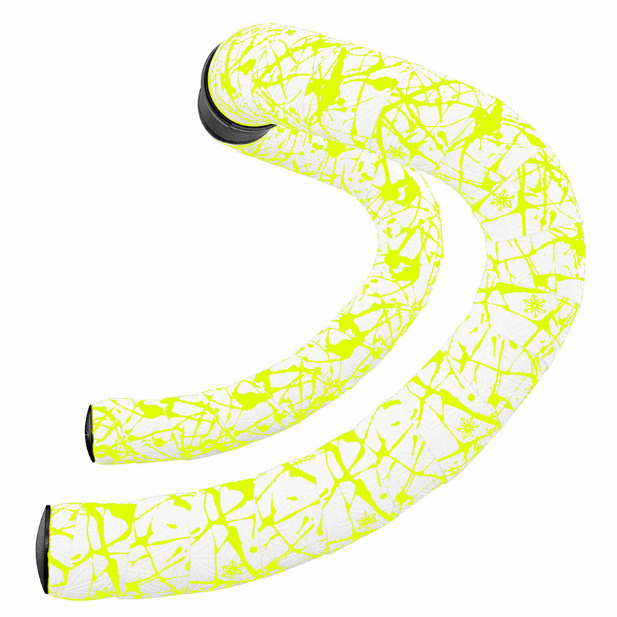 Supacaz, Super Sticky Kush Splat, Handlebar Tape, White/Black, with Black Star Plugs