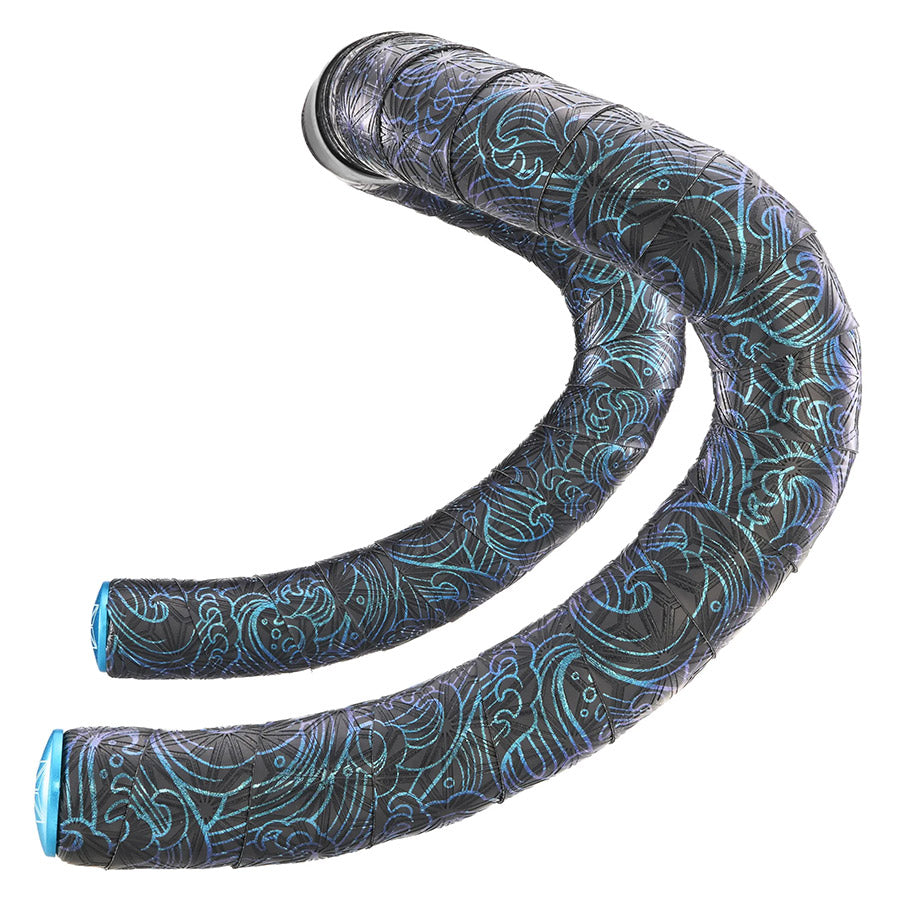 Supacaz, Super Sticky Kush, Handlebar Tape, Blue, with Neon Blue Star Plugs