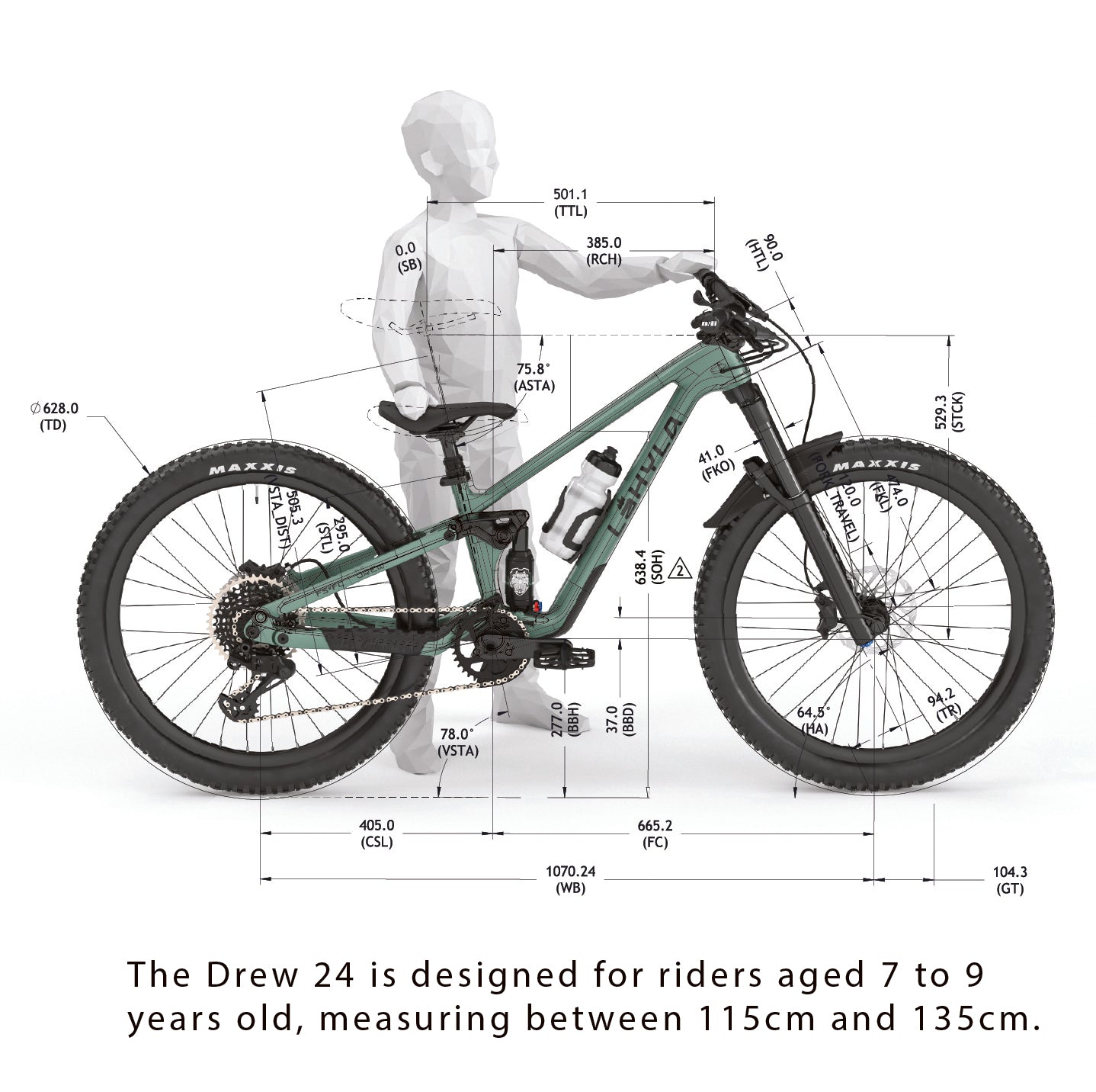 Lahyla Drew 24 size chart, riders 115 to 135 cm