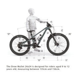 Lahyla Drew Mullet 26x24 size chart, riders 135 to 156 cm